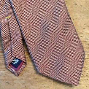 Vintage 100% Silk Made in USA Necktie burgundy and cream plaid